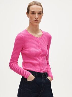 J. Crew Featherweight Cashmere Pointelle Cardigan - Hthr Neon Snapdragon